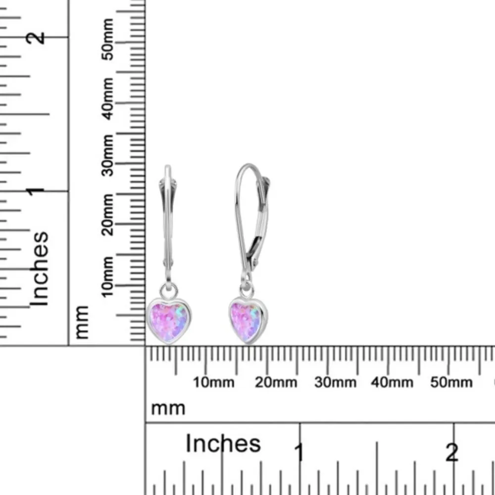 925 Sterling Silver 1.50 Cttw Fire Pink Opal Heart Leverback Drop Earrings
